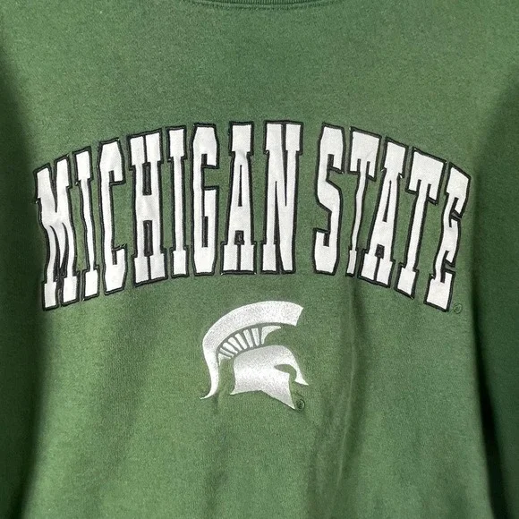 VTG Michigan State Spartans Sweatshirt Mens large Green Embrodiered Faded Y2K - Picture 4 of 13